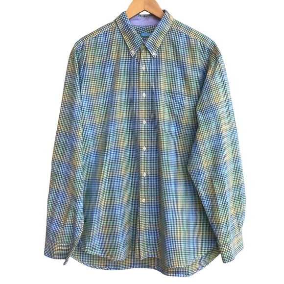 J McLaughlin Green Blue Plaid Cotton Button Down Long Sleeve Shirt Size …New - Picture 5 of 9